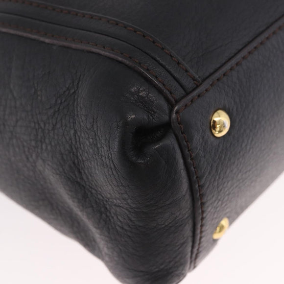 MCM Hand Bag Leather 2way Black Gold Auth ka4862