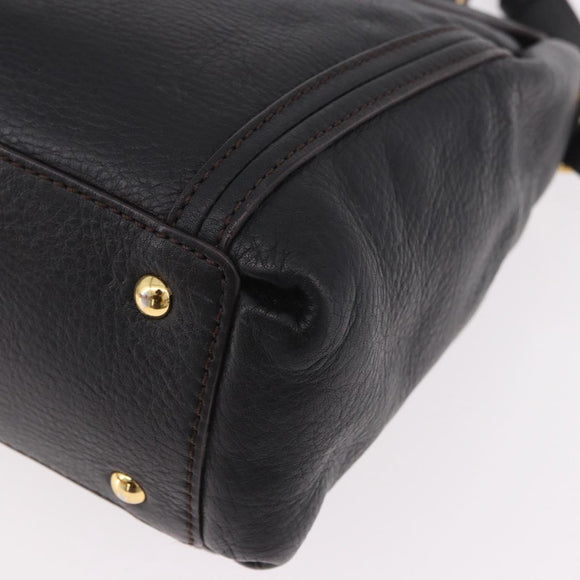 MCM Hand Bag Leather 2way Black Gold Auth ka4862