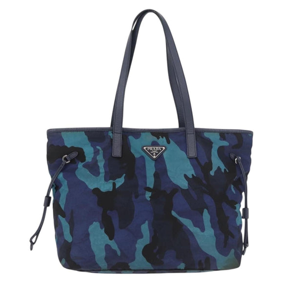 PRADA Tote Bag Nylon Blue Silver Auth ka4864