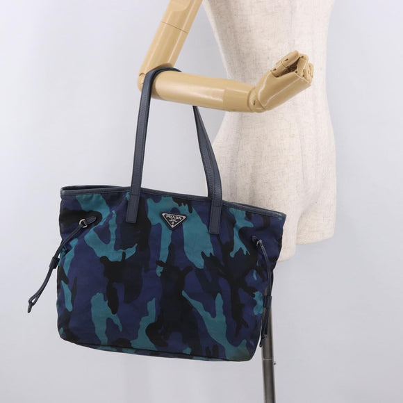 PRADA Tote Bag Nylon Blue Silver Auth ka4864