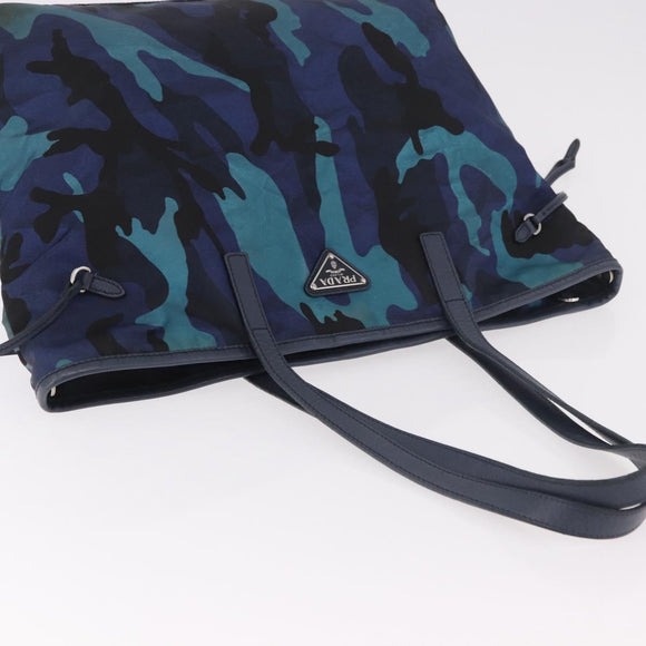 PRADA Tote Bag Nylon Blue Silver Auth ka4864