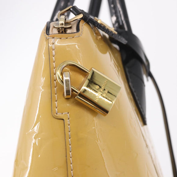 LOUIS VUITTON Monogram Vernis Lockit PM Tote Bag Beige Black M90251 Auth ka4865
