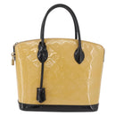 LOUIS VUITTON Monogram Vernis Lockit PM Tote Bag Beige Black M90251 Auth ka4865-13