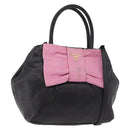PRADA Hand Bag Leather 2way Black Gold Auth ka4866-1
