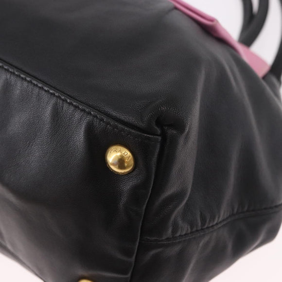 PRADA Hand Bag Leather 2way Black Gold Auth ka4866
