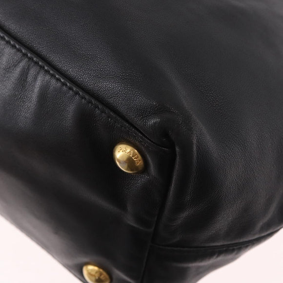 PRADA Hand Bag Leather 2way Black Gold Auth ka4866