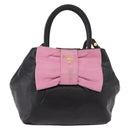 PRADA Hand Bag Leather 2way Black Gold Auth ka4866-13