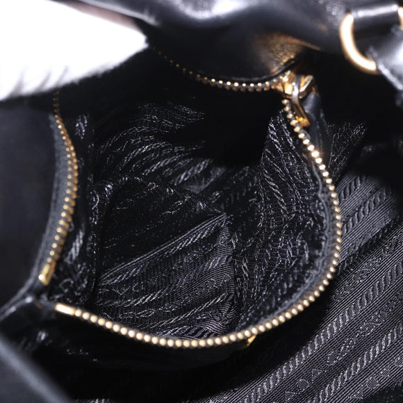 PRADA Hand Bag Leather 2way Black Gold Auth ka4866