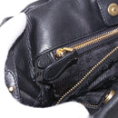 PRADA Hand Bag Leather 2way Black Gold Auth ka4866-25
