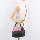 PRADA Hand Bag Leather 2way Black Gold Auth ka4866-27