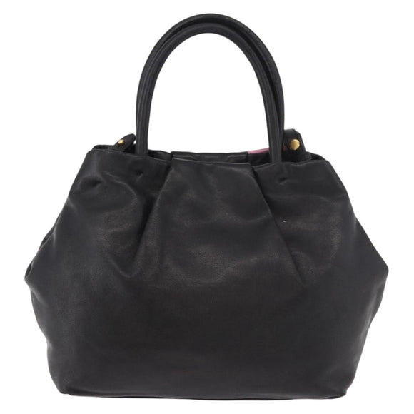 PRADA Hand Bag Leather 2way Black Gold Auth ka4866