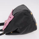 PRADA Hand Bag Leather 2way Black Gold Auth ka4866-4
