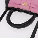 PRADA Hand Bag Leather 2way Black Gold Auth ka4866-7