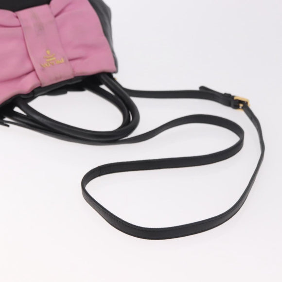 PRADA Hand Bag Leather 2way Black Gold Auth ka4866