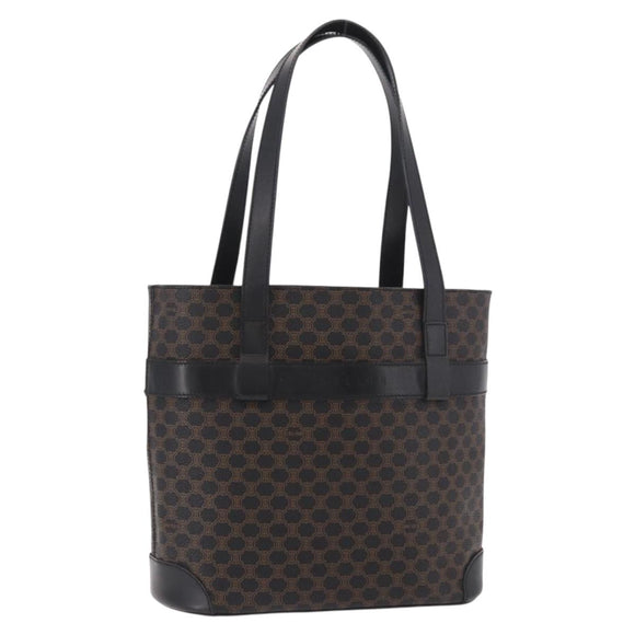 CELINE Macadam Canvas Tote Bag PVC Leather Black Gold Auth ka4867A
