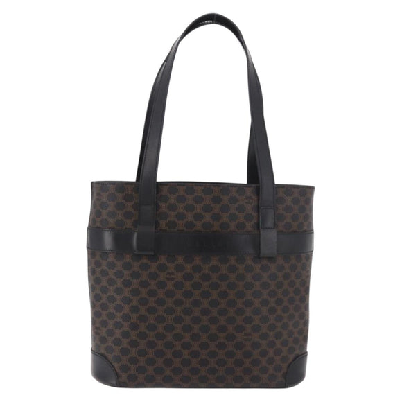 CELINE Macadam Canvas Tote Bag PVC Leather Black Gold Auth ka4867A