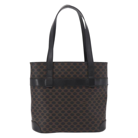 CELINE Macadam Canvas Tote Bag PVC Leather Black Gold Auth ka4867A