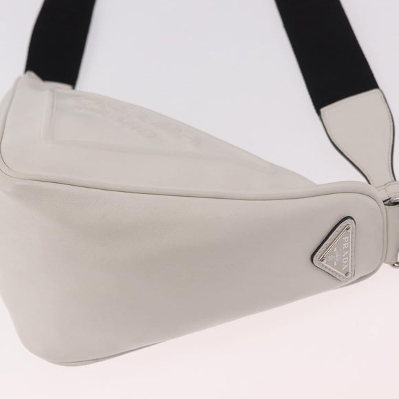 PRADA Shoulder Bag Leather White Silver Auth ka4868V