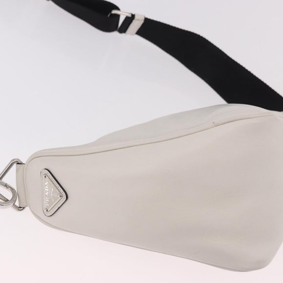 PRADA Shoulder Bag Leather White Silver Auth ka4868V