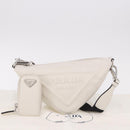 PRADA Shoulder Bag Leather White Silver Auth ka4868V-12