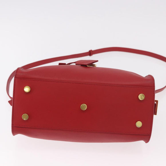 SAINT LAURENT Baby Cabas Handtas Leer 2-weg Rood Goud Auth ka4869V