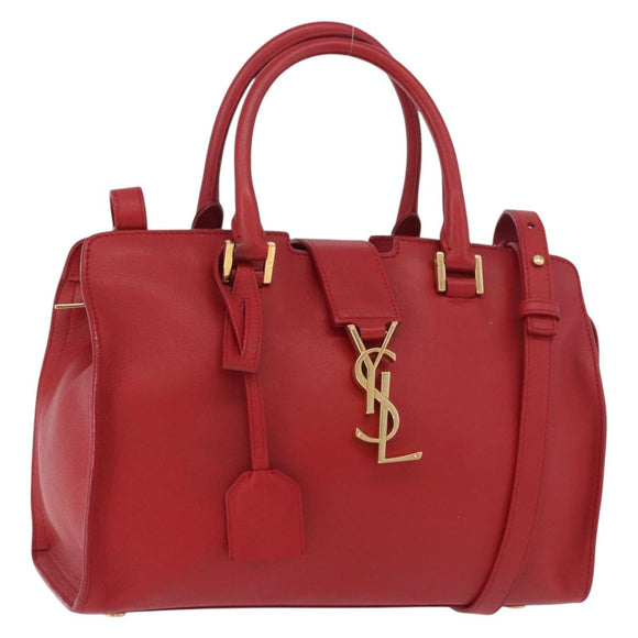 SAINT LAURENT Baby Cabas Handtas Leer 2-weg Rood Goud Auth ka4869V