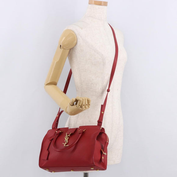 SAINT LAURENT Baby Cabas Handtas Leer 2-weg Rood Goud Auth ka4869V