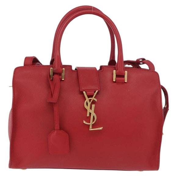 SAINT LAURENT Baby Cabas Handtas Leer 2-weg Rood Goud Auth ka4869V