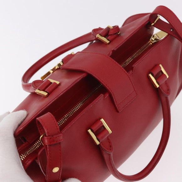 SAINT LAURENT Baby Cabas Handtas Leer 2-weg Rood Goud Auth ka4869V