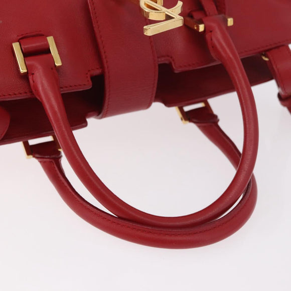 SAINT LAURENT Baby Cabas Handtas Leer 2-weg Rood Goud Auth ka4869V