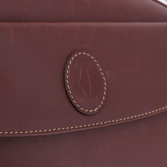 CARTIER Must Line Shoulder Bag Leather Bordeaux Gold Auth ka4870