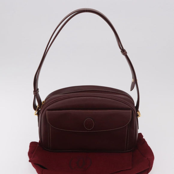 CARTIER Must Line Shoulder Bag Leather Bordeaux Gold Auth ka4870