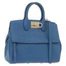Salvatore Ferragamo Gancini Studio bag Bag Leather 2way Blue Gold Auth ka4871V-1