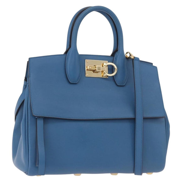 Salvatore Ferragamo Gancini Studio bag Bag Leather 2way Blue Gold Auth ka4871V