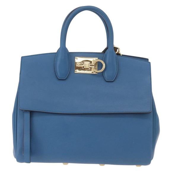 Salvatore Ferragamo Gancini Studio bag Bag Leather 2way Blue Gold Auth ka4871V