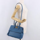 Salvatore Ferragamo Gancini Studio bag Bag Leather 2way Blue Gold Auth ka4871V-27