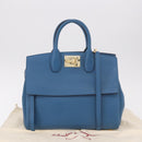 Salvatore Ferragamo Gancini Studio bag Bag Leather 2way Blue Gold Auth ka4871V-12