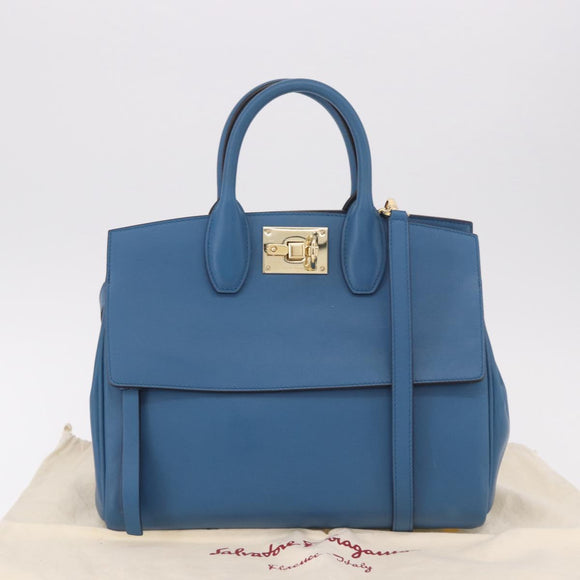 Salvatore Ferragamo Gancini Studio bag Bag Leather 2way Blue Gold Auth ka4871V
