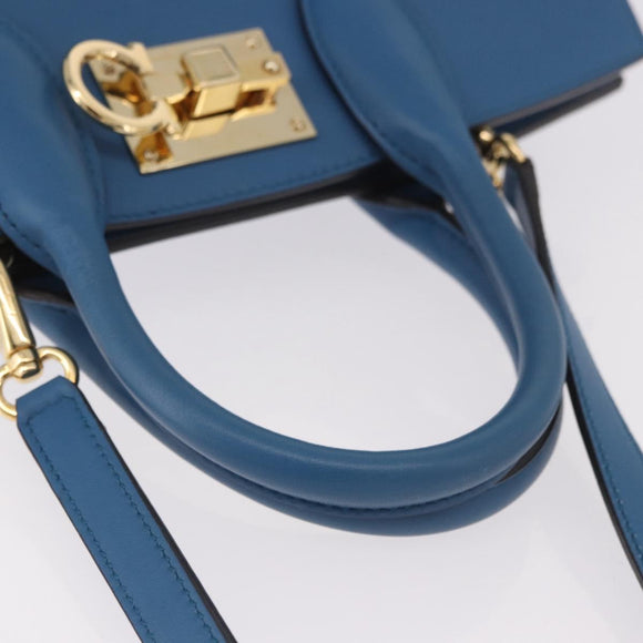 Salvatore Ferragamo Gancini Studio bag Bag Leather 2way Blue Gold Auth ka4871V
