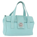 TIFFANY&Co. Hand Bag Leather Turquoise Blue Silver Auth ka4872A-1