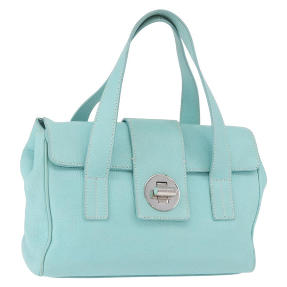 TIFFANY&Co. Hand Bag Leather Turquoise Blue Silver Auth ka4872A