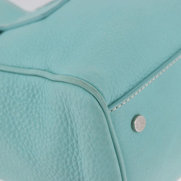 TIFFANY&Co. Hand Bag Leather Turquoise Blue Silver Auth ka4872A