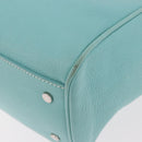 TIFFANY&Co. Hand Bag Leather Turquoise Blue Silver Auth ka4872A-16