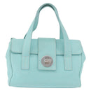 TIFFANY&Co. Hand Bag Leather Turquoise Blue Silver Auth ka4872A-13