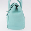 TIFFANY&Co. Hand Bag Leather Turquoise Blue Silver Auth ka4872A-3