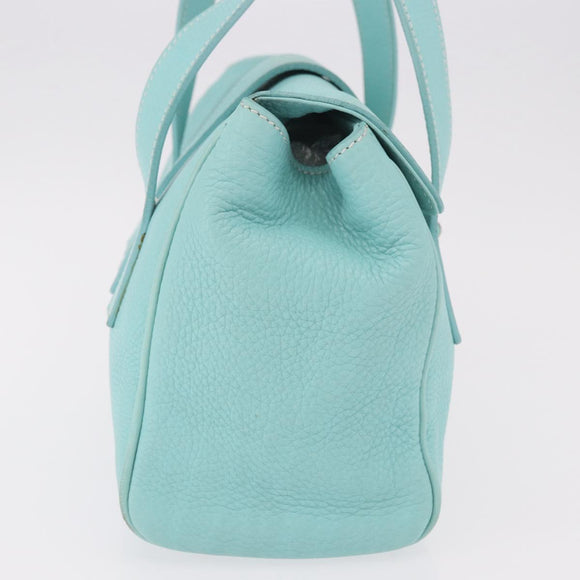 TIFFANY&Co. Hand Bag Leather Turquoise Blue Silver Auth ka4872A