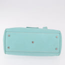 TIFFANY&Co. Hand Bag Leather Turquoise Blue Silver Auth ka4872A-5