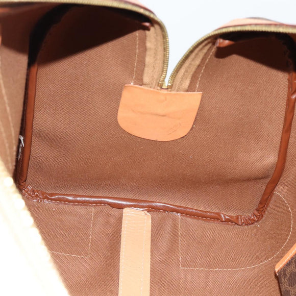CELINE Macadam Canvas Boston Bag PVC Leather Brown Gold Auth ka4876A