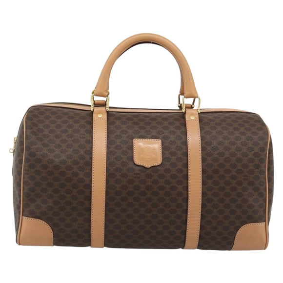 CELINE Macadam Canvas Boston Bag PVC Leather Brown Gold Auth ka4876A