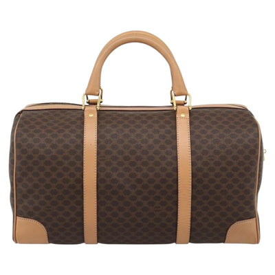 CELINE Macadam Canvas Boston Bag PVC Leather Brown Gold Auth ka4876A - 0
